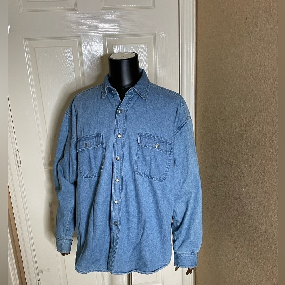 Orvis Heavyweight  Denim Shirt Jacket Fleece Line Button Up Shacket Blue XL‌‌‌‌‍